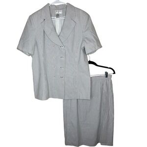 Parisian Signature VTG‎ Pin Striped Skirt Suit Short Sleeve Blazer Set Size 16